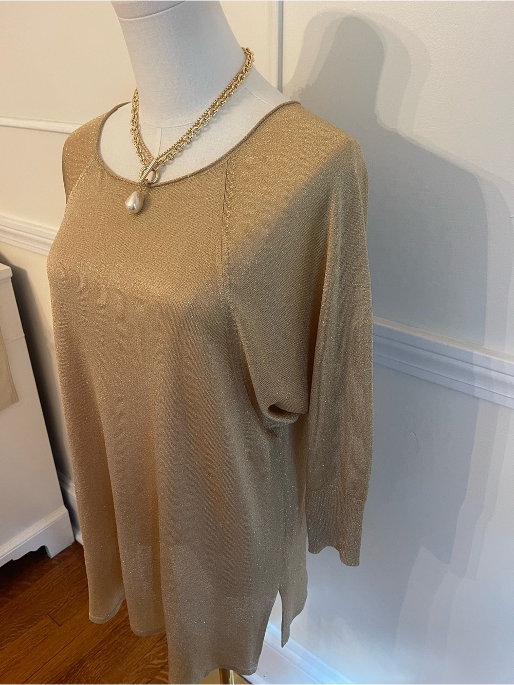 Metallic Gold Women's Long Sleeve Knit Top